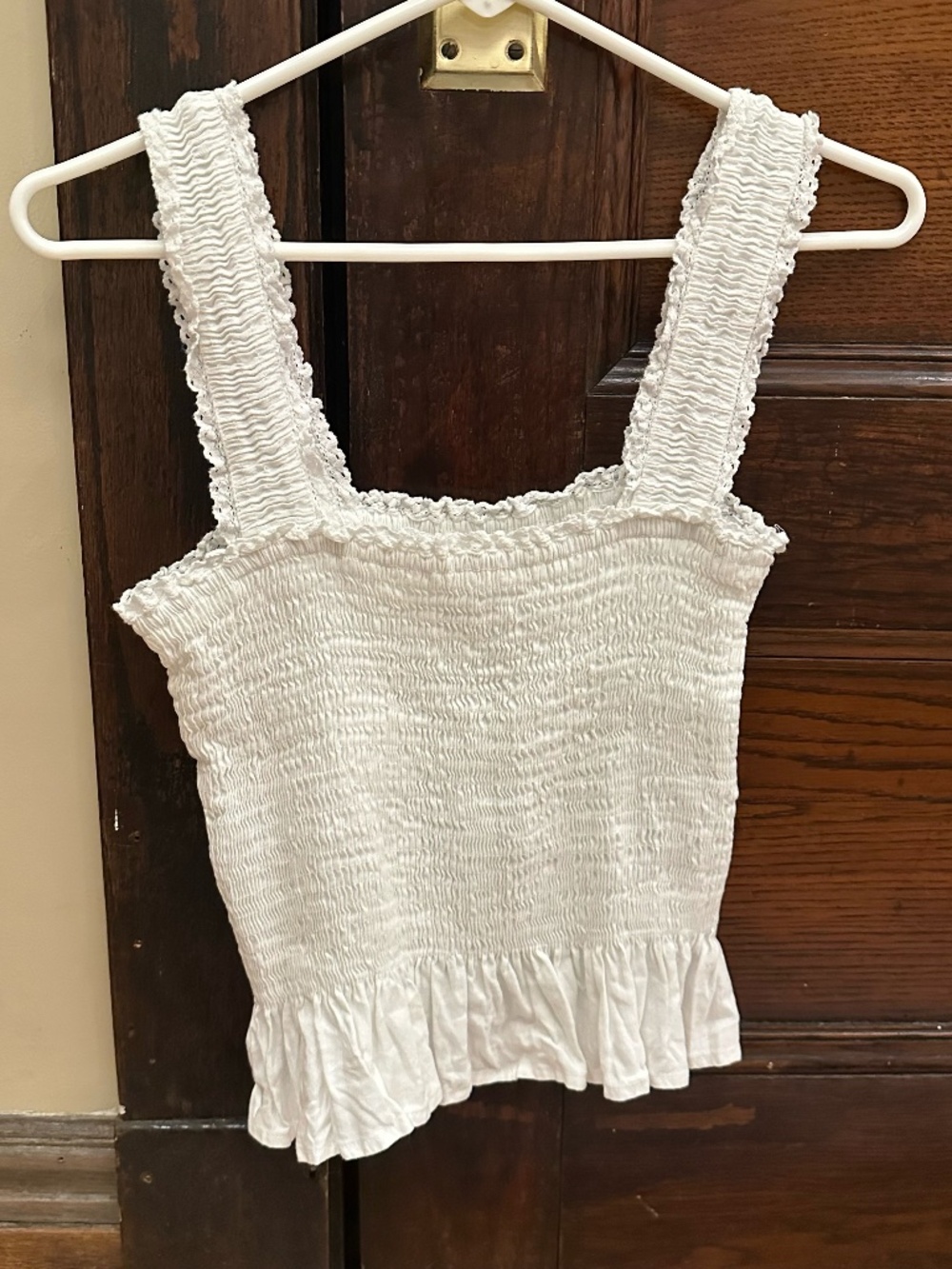 Astr White Smocked Ruffle Tank